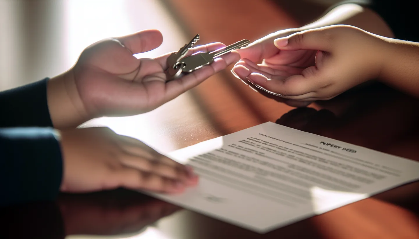 Exchanging keys over a signed property deed at closing