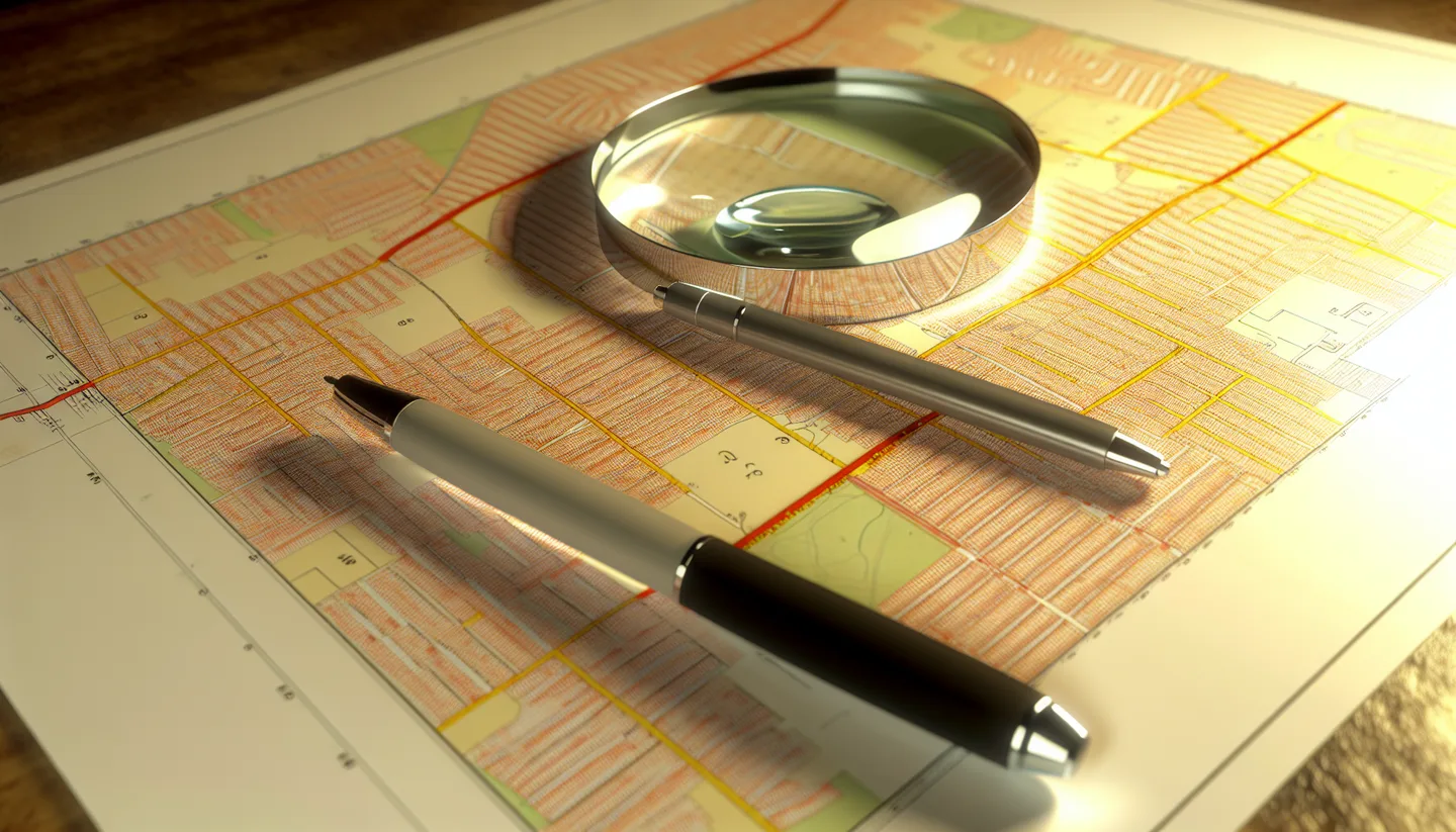 Property survey map and magnifying glass on a table