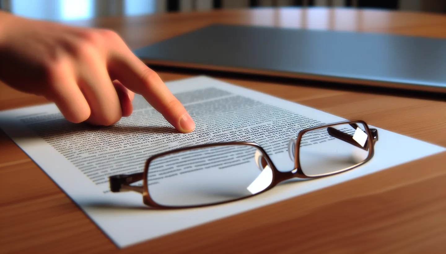 Hand pointing to a clause on a real estate contract