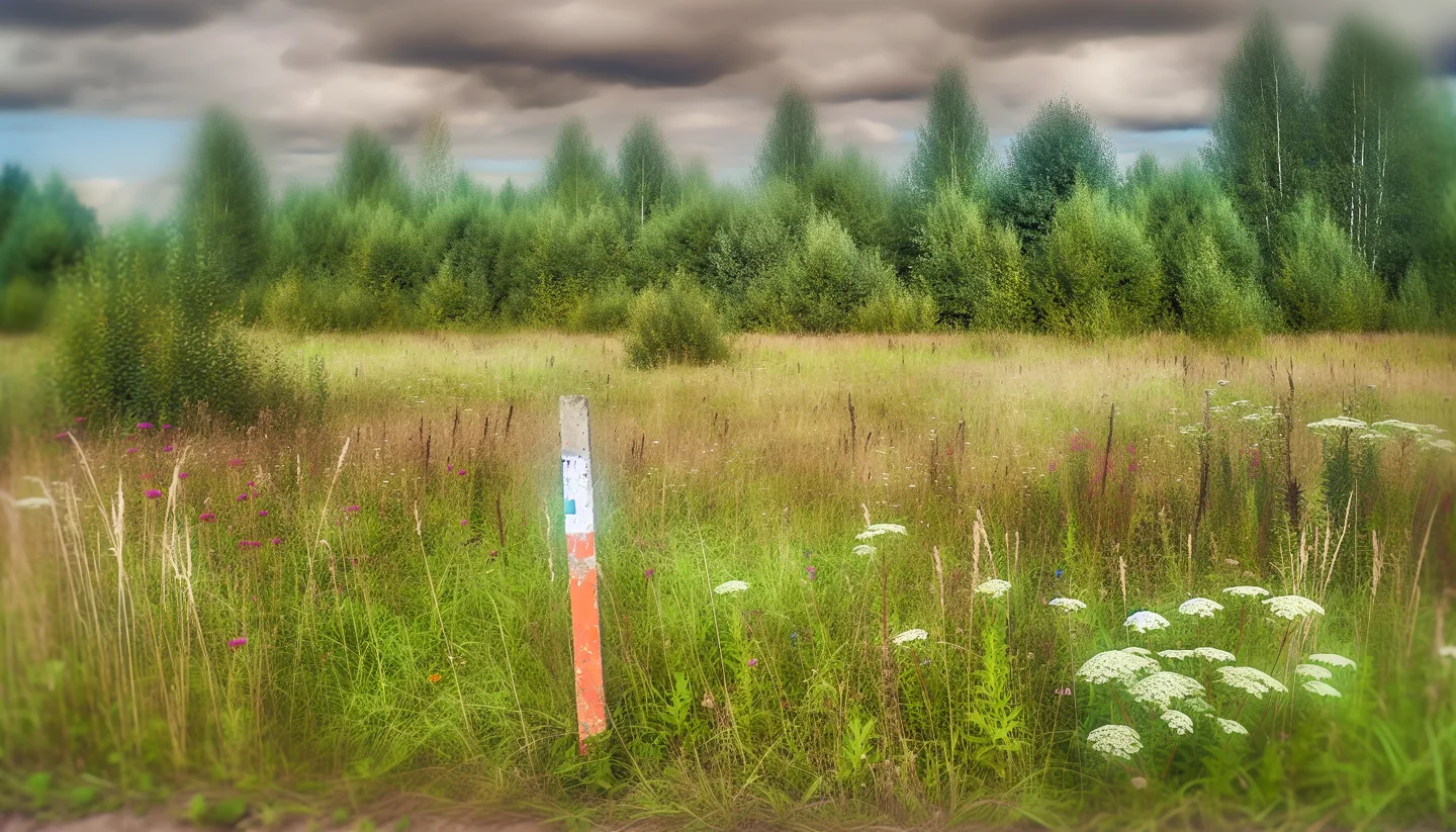 Overgrown inherited land parcel with boundary marker