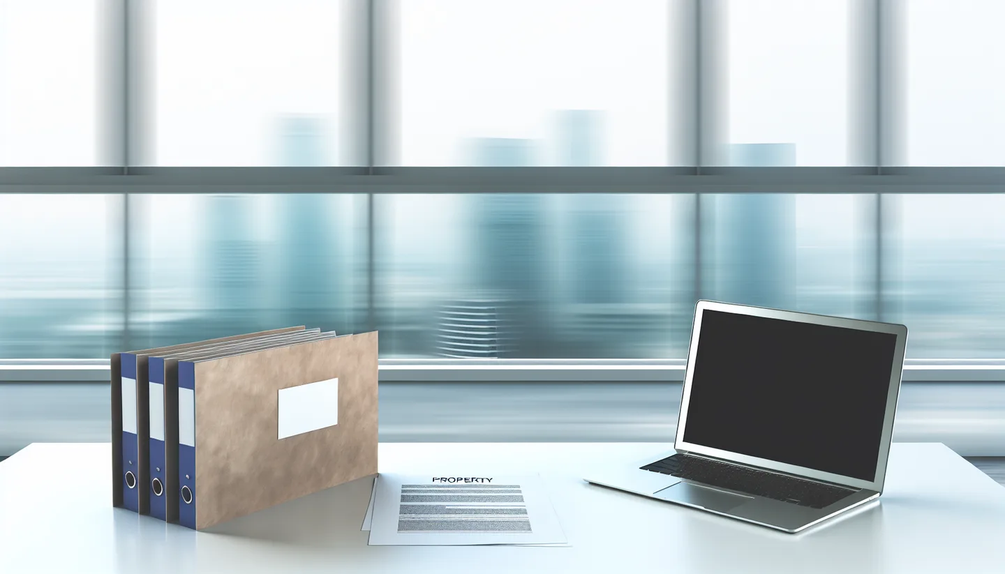 Professional office with property documents and city view