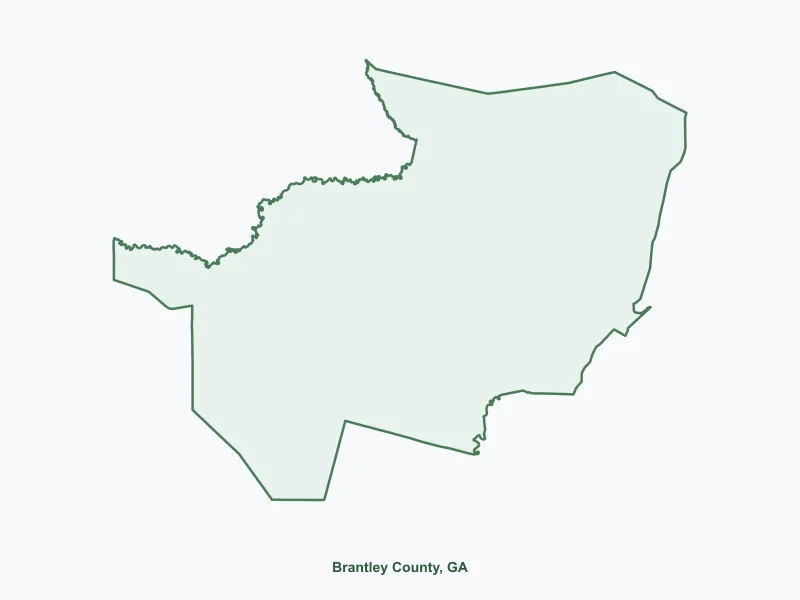 Map of Brantley County, GA showing major cities