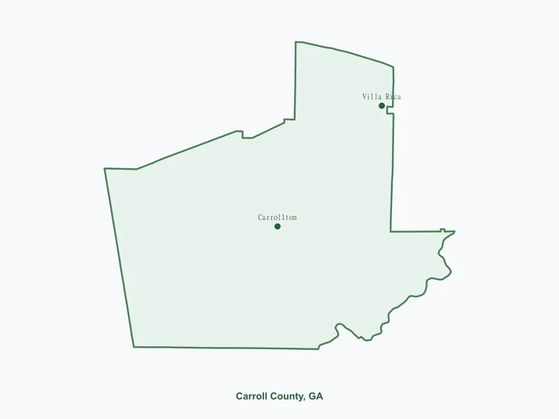 Map of Carroll County, GA showing major cities