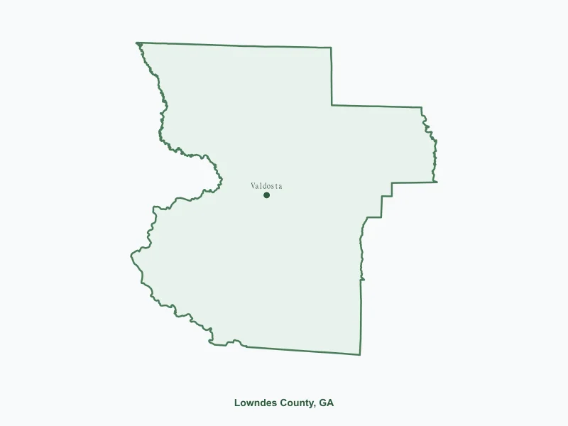 Map of Lowndes County, GA showing major cities
