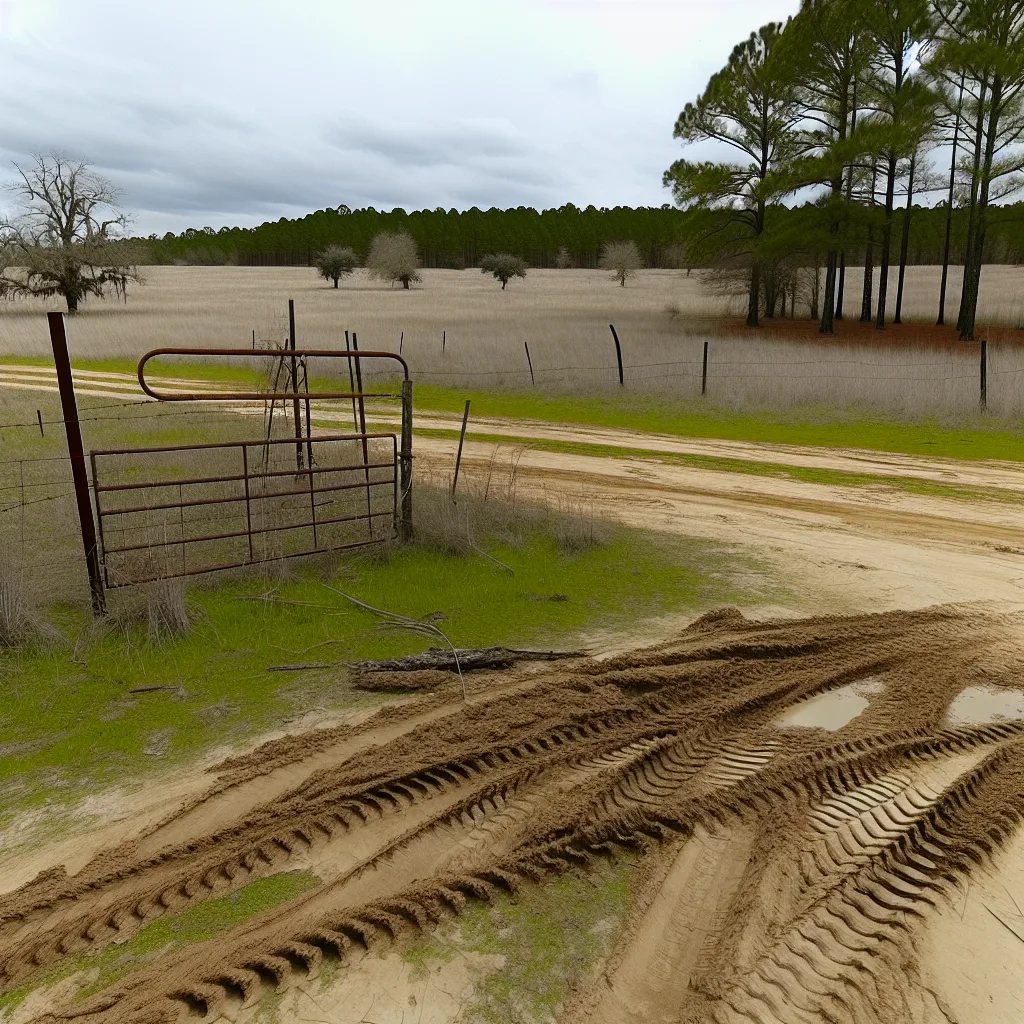 Rural acreage with open grassland and conifer forest in Bibb County, Georgia