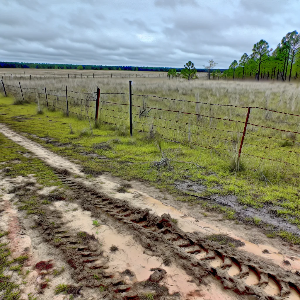 Rural acreage with open grassland and conifer forest in Lowndes County, Georgia