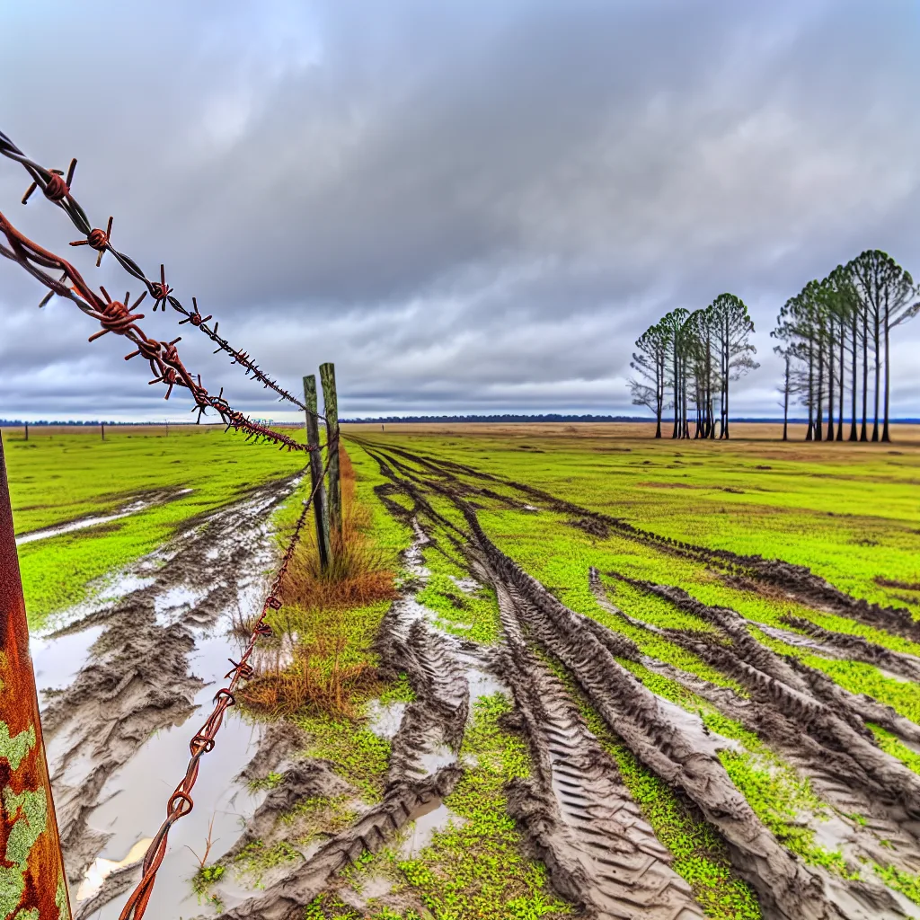 Rural acreage with open grassland and conifer forest in Valdosta, Georgia